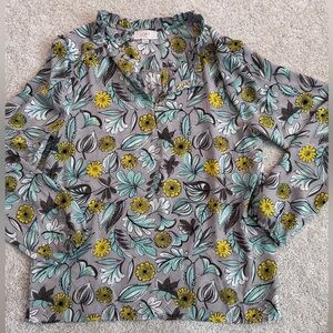 LOFT Floral Gray and Yellow Blouse